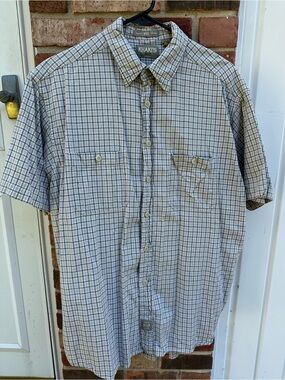 Men’s L Khakis Arrow Big Oxford Short Sleeve Button Down Earthy Tone Plaid Shirt